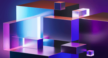Abstract illustration of stacked geometric blocks in purple and blue tones, representing modular components arranged as a composable, modern system architecture.
